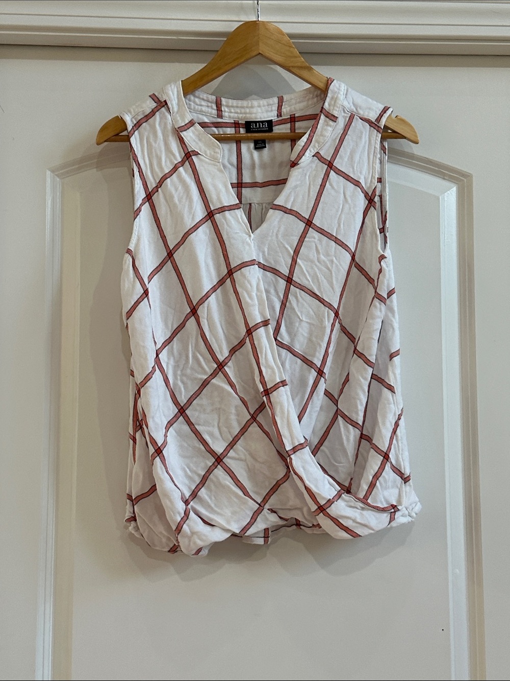 a.n.a White Sleeveless Wrap-Style Camisole with Rust Windowpane Check